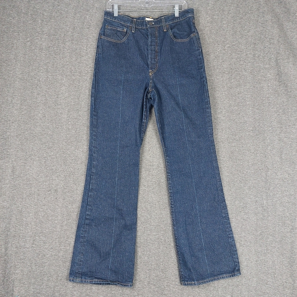 LEVIS RIBCAGE BOOT WOMENS BLUE JEAN DARK WASH BUTTON FLY BOOTCUT DENIM 31×33